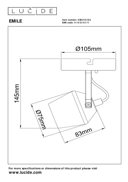 Lucide EMILE - Spot plafond - Ø 10,5 cm - 1xGU10 - Or Mat / Laiton - technique